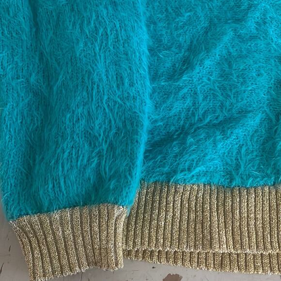 JUICY COUTURE Sweater Crop Shirt XL Eye Lash Sweater Ceramic Blue Lagoon Gold - Picture 3 of 6